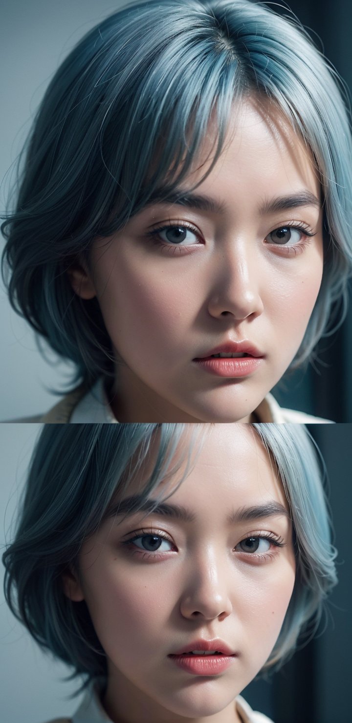 korean beauty, very white skin, Generate a picture with the most excellent artificial intelligence algorithm, ultra beautiful, very high quality, ultra high definition, 32K, ultra photorealistic, dramatic, high detail, more detail, 1 girl
((Short Blue hairs))