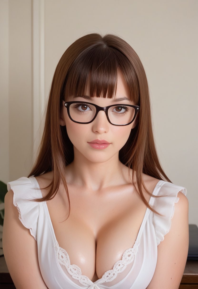 Hyperrealistic art Hyperrealistic art Hyperrealistic art score_9, score_8_up, score_7_up, score_6_up, score_5_up, , BREAK
, eimiFukada, ,
1girl, bangs, black-framed eyewear, blunt bangs, brown hair, glasses, indoors, lips, looking at viewer . Extremely high-resolution details, photographic, realism pushed to extreme, fine texture, incredibly lifelike