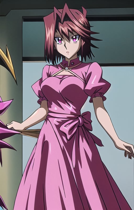 Tea gardner yugioh dsod hair brown long dress pink , eyes blue