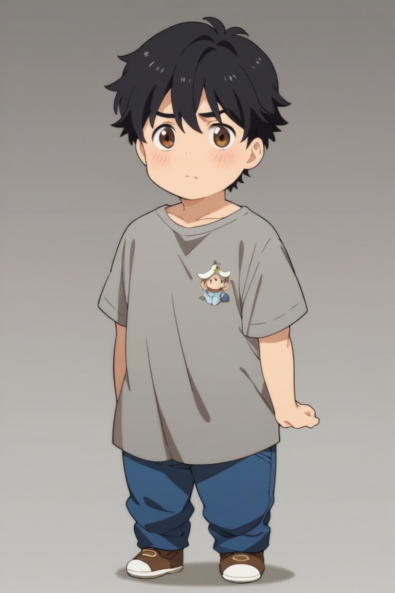 score_9, score_8_up, score_7_up, masterpiece, best quality, best aesthetic, perfect anatomy, perfect proportions, high_resolution, uncensored, 1boy, full body,chibi,chibi style, more detail XL, eiji okumura, black hair, brown eyes, grey shirt, blue pants, 