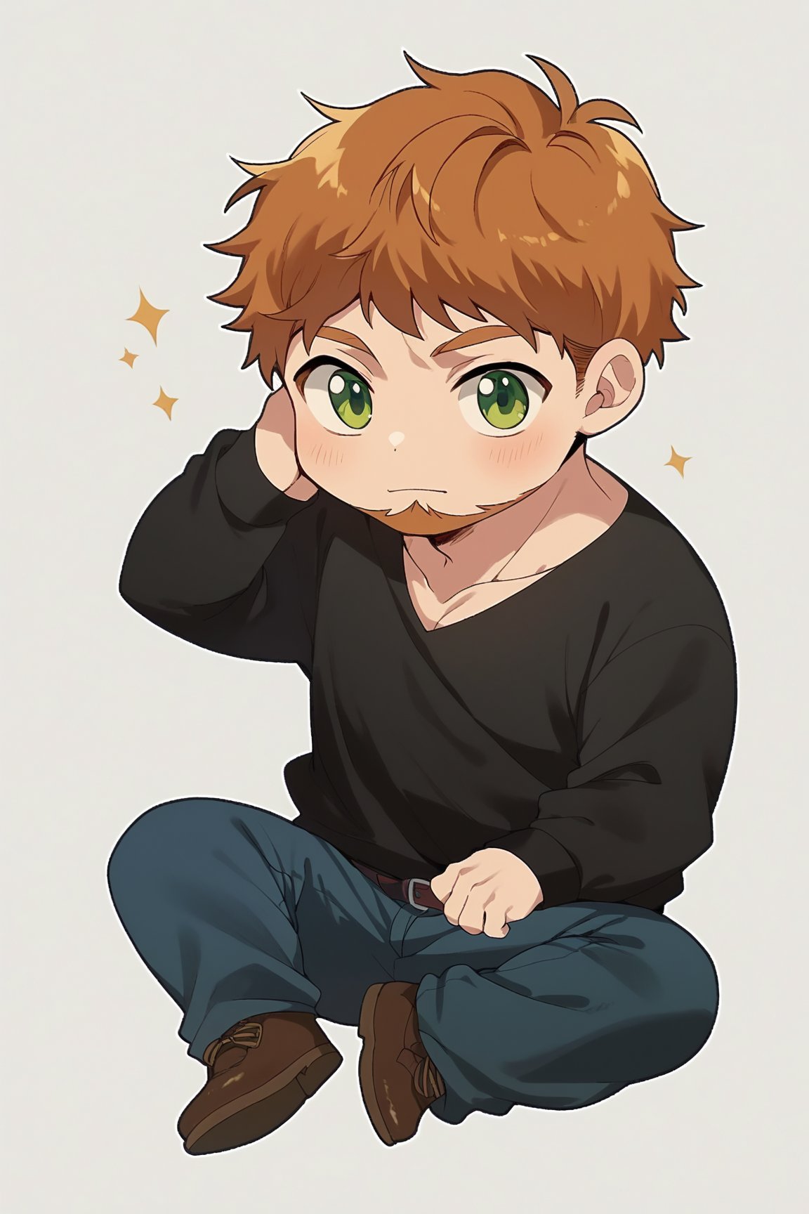 score_9, score_8_up, score_7_up, cute, masterpiece, best quality, best aesthetic,  1boy, solo, male focus, chibi, chibi style, full_body, hebaron, hebaron, facial_hair, orange_hair, beard, shirt, black_pants, green_eyes,