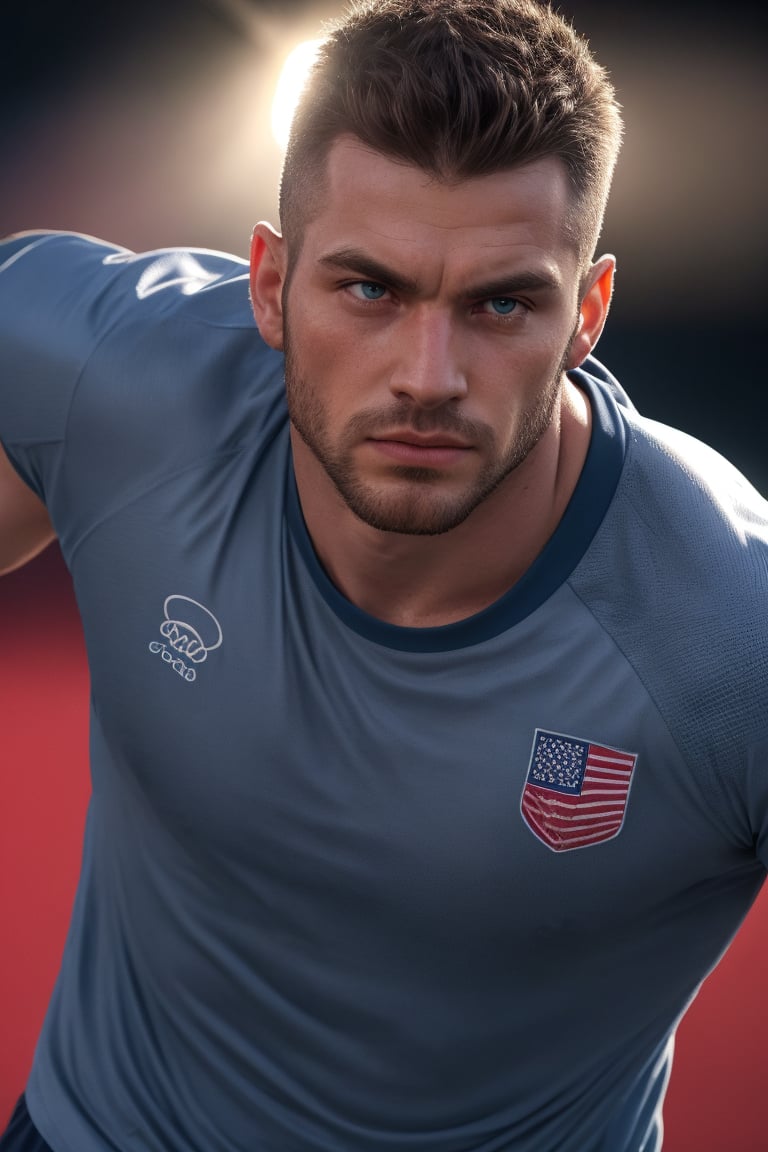 1guy, solo, looking at viewer, High quality, 8k hd, best quality, detailed skin texture, Realistic face,sport manly pose, OLYMPIC nationality tshirt, complicated, 8k ultra hd, high resolution, OLYMPIC background, high definition, excellent quality, stunning image, volumetric lighting, detail quality Enhancer