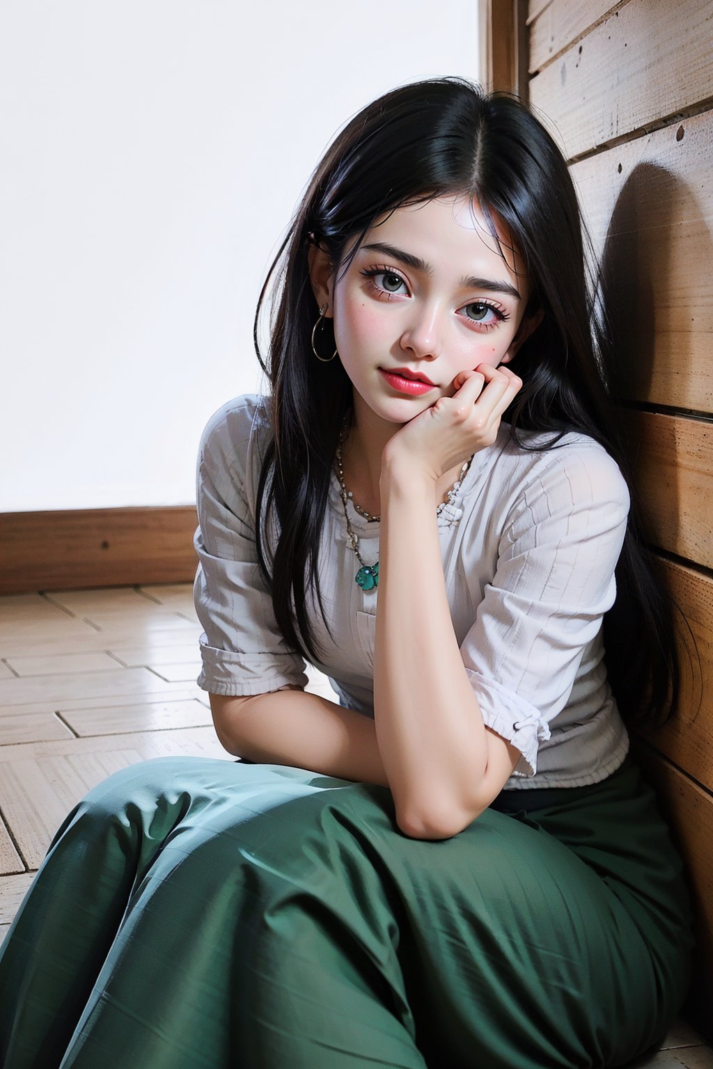 background is ancient chinese war,burning buildings, smoke,dark sky 18 yo, 1 girl, big eyes, over sized eyes, beautiful korean girl, sitting on floor,wearing beautiful hafu, solo, {beautiful and detailed eyes}, dark eyes, calm expression, delicate facial features, ((model pose)), Glamor body type, (dark hair:1.2),braided hair, simple tiny necklace,simple tiny earrings, flim grain, realhands, masterpiece, Best Quality, 16k, photorealistic, ultra-detailed, finely detailed, high resolution, perfect dynamic composition, beautiful detailed eyes, eye smile, ((nervous and embarrassed)), sharp-focus, full_body, cowboy_shot