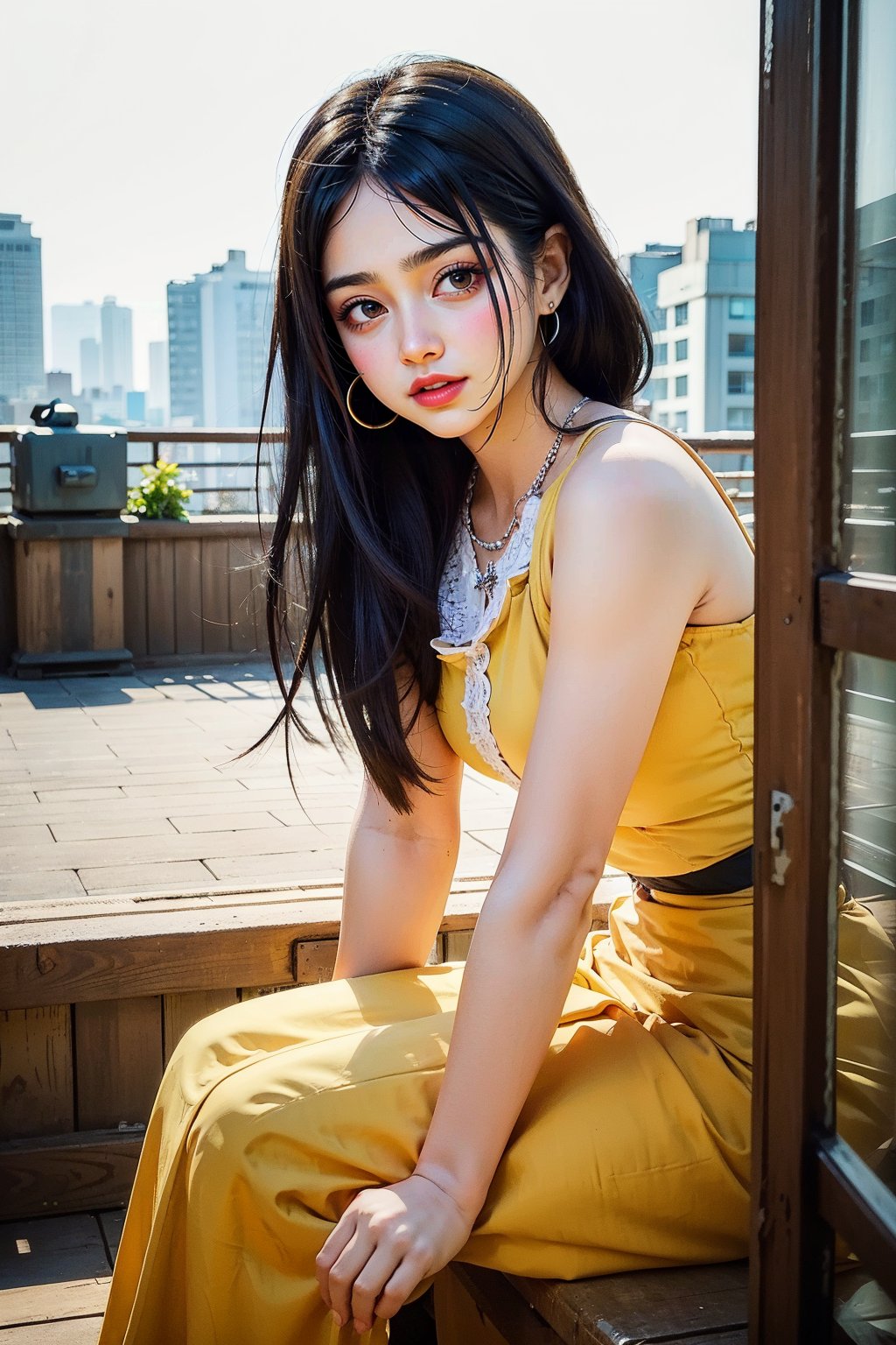 background is ancient chinese war,burning buildings, smoke,dark sky 18 yo, 1 girl, big eyes, over sized eyes, beautiful korean girl, sitting on floor,wearing beautiful hafu, solo, {beautiful and detailed eyes}, dark eyes, calm expression, delicate facial features, ((model pose)), Glamor body type, (dark hair:1.2),braided hair, simple tiny necklace,simple tiny earrings, flim grain, realhands, masterpiece, Best Quality, 16k, photorealistic, ultra-detailed, finely detailed, high resolution, perfect dynamic composition, beautiful detailed eyes, eye smile, ((nervous and embarrassed)), sharp-focus, full_body, cowboy_shot