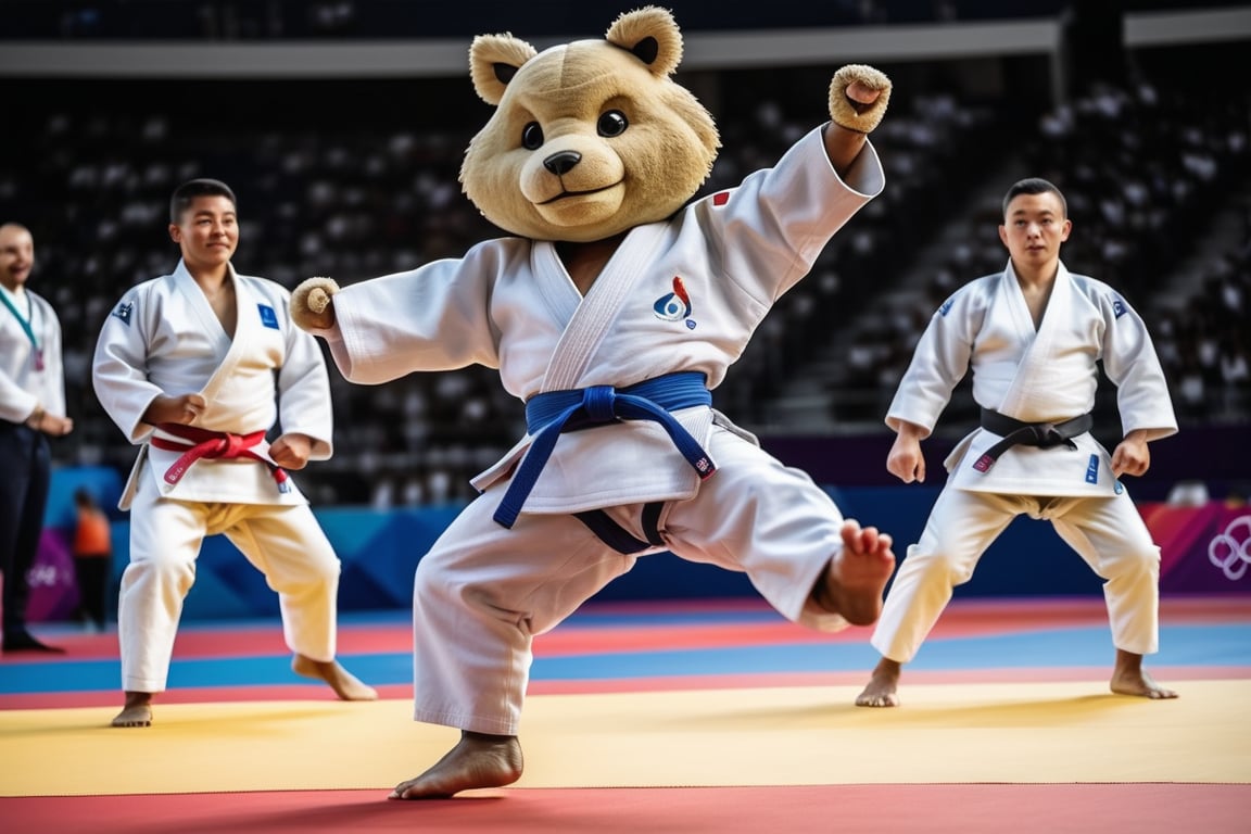 Fantastic and playful atmosphere, judo, competition, Paris Olympic mascot plays judo match at Paris 2024 Olympic Games, Paris Olympic Games,