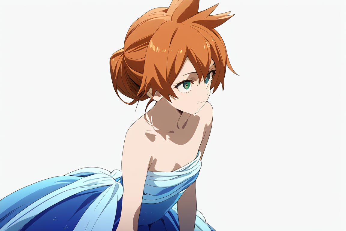 score_9, score_8_up, score_7_up, score_6_up, score_5_up, score_4_up, BREAK, , 1girl, Kendo, orange hair, green eyes, pageant dress, blue dress, strapless, 

,(( white background, blank background))