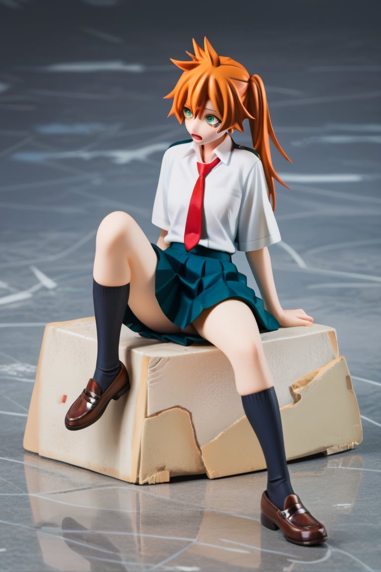 score_9, score_8_up, score_7_up, score_6_up, score_5_up, score_4_up, BREAK, , 1girl, Kendo, orange hair, green eyes, u.a. school uniform, white shirt, red necktie, kneehighs, brown footwear, sitting, legs spread