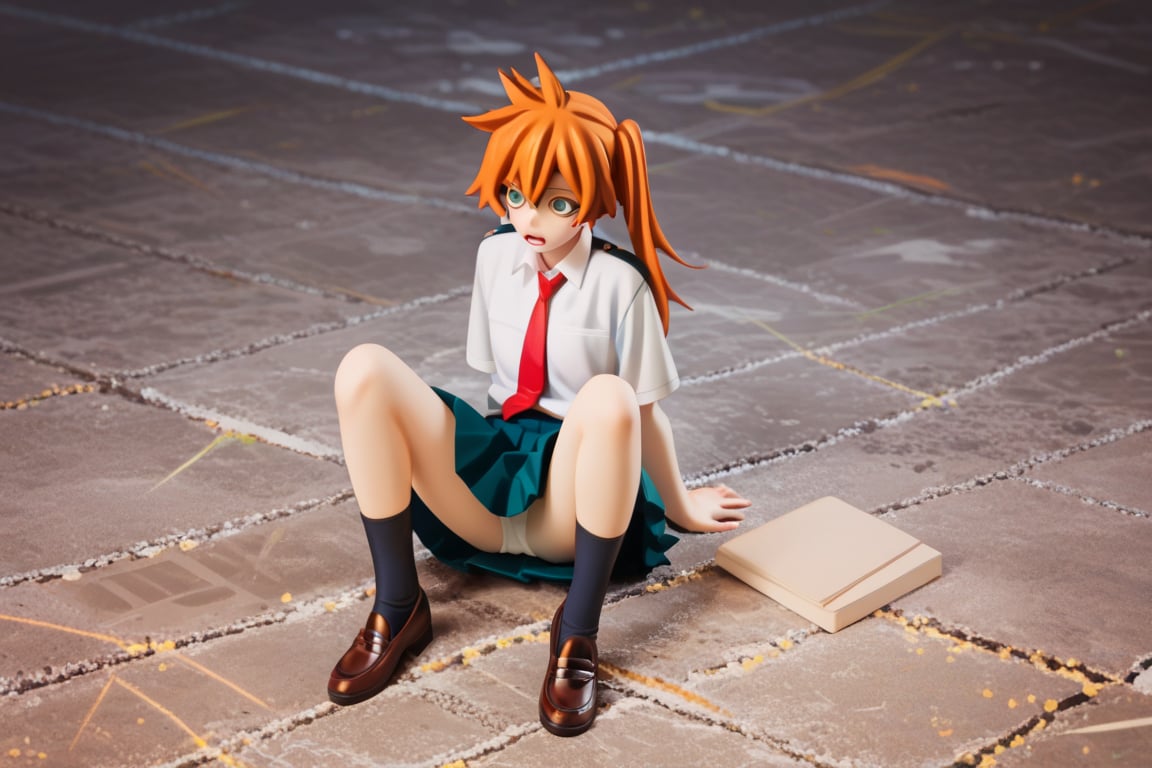 score_9, score_8_up, score_7_up, score_6_up, score_5_up, score_4_up, BREAK, , 1girl, Kendo, orange hair, green eyes, u.a. school uniform, white shirt, red necktie, kneehighs, brown footwear, sitting, legs spread