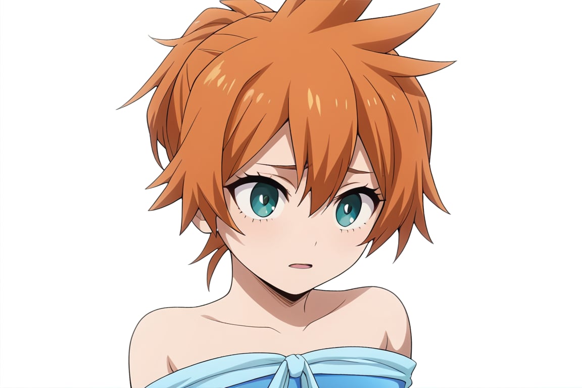 score_9, score_8_up, score_7_up, score_6_up, score_5_up, score_4_up, BREAK, , 1girl, Kendo, orange hair, green eyes, pageant dress, blue dress, strapless, 

,(( white background, blank background))