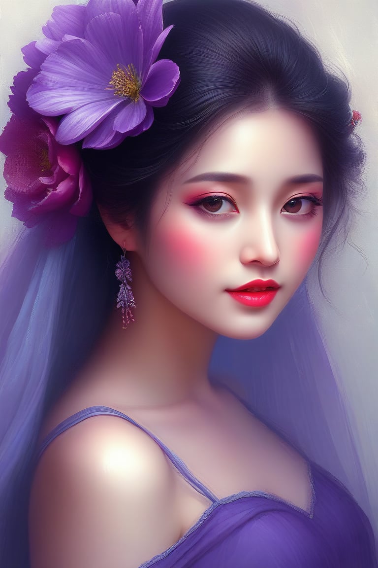 a close up of a woman in a dress with a flower on her head, a beautiful artwork illustration, beautiful illustration, by Li Song, by Ni Tian, by Chen Lin, beautiful!!! digital art, exquisite digital illustration, beautiful digital illustration, by Yu Zhiding, dreamy illustration, by Mei Qing, draped in purple, by Xie Sun, dressed in purple
