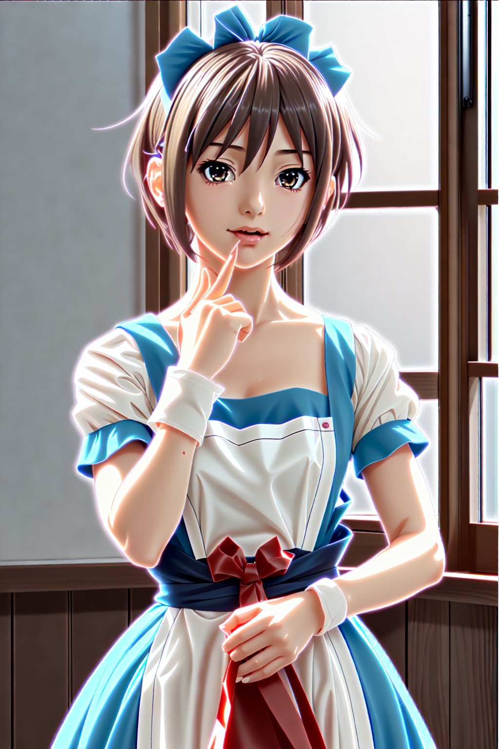 1girl, hair short, hair blue, maid_costume, cute, nagato_yuki, 4K, anime