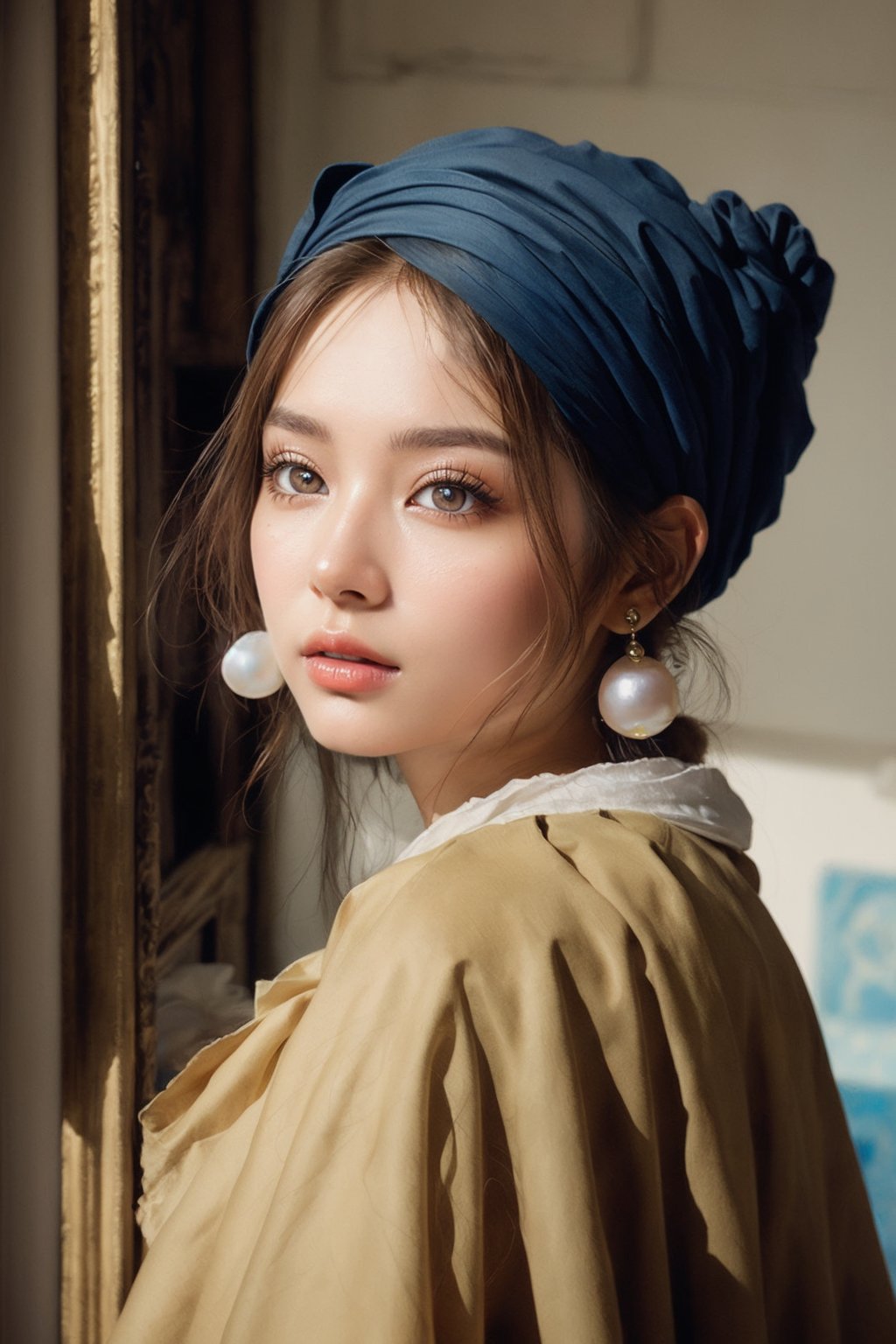 Vermeer, Girl with a Pearl Earring. (Masterpiece, top quality, best quality, official art, beautiful and aesthetic:1.2),(1girl:1.4), extreme detailed,(colorful:1.3),highest detailed,