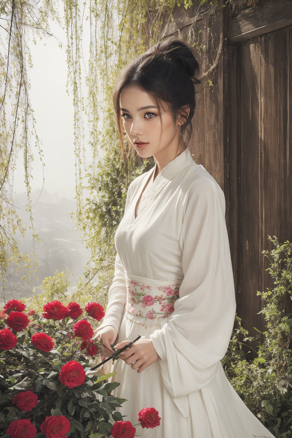 Beautiful mystical oriental woman with camellias