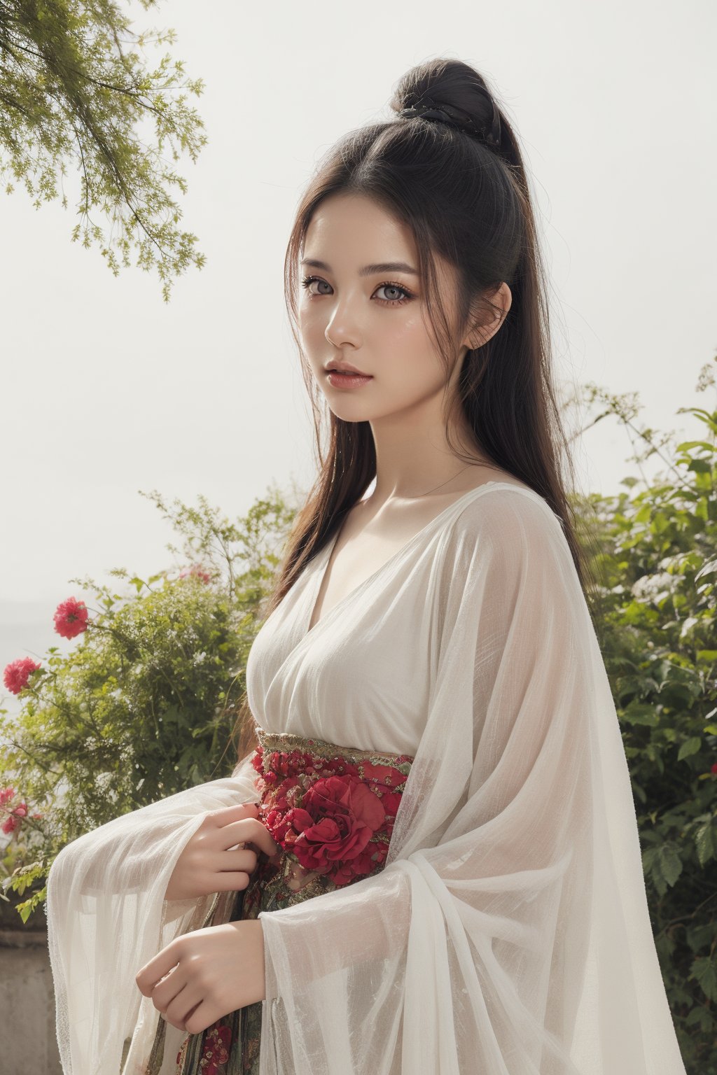 Beautiful mystical oriental woman with camellias