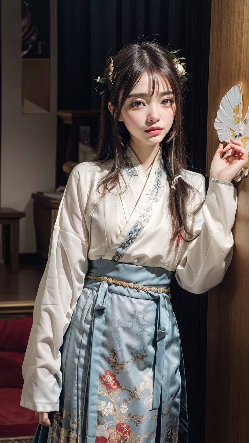 A girl, wearing hanfu, peony garden, butterfly, (negative space:1.4), fusion of art nouveau styles with gongbi painting, gold and white and red hue, Mucha style, (Cinematic lighting, ethereal light, intricate details, extremely detailed, incredible details, full colored), complex details, hyper maximalist, gorgeous light and shadow, detailed decoration, detailed lines. masterpiece, best quality, HDR, UHD, unreal engine. looking at the camera, fair skin, beautiful face,