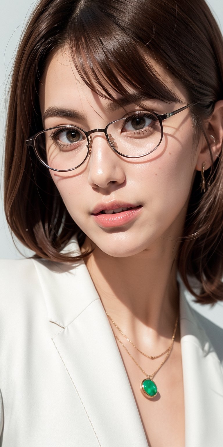 masterpiece, best quality, 3D rendering, 3DMM style, Close-up, sportrait, 3D, 1girll, smile, wear glasses, Solo, （Brunette long hair 3.2）, necklace, freckle, jewelry, Look at the camera realistically, full body, (White suit 1.2) With plain background and white, edges, looking away, short hair, parted lips, green eyes, necklace, make-up
BİLGİ white suit