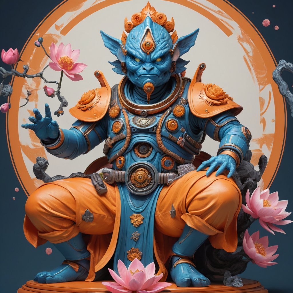 a beautiful rendition of astronaut,insanely detailed and intricate,Ásia traditional ratio,hypermaximalist,matte,cinematic,James  froud,ross tran,,LuxTechAI ,,monster ,TransformersStyle 
Budha lotus pose barong goodness good  icon  samurai peony  Sakura
Garuda humongous  blue marine orange colours