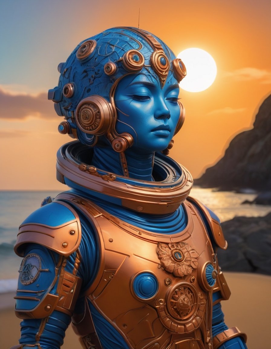 a beautiful rendition of astronaut,insanely detailed and intricate,copper  ratio,hypermaximalist,matte,cinematic,James  froud,ross tran,,LuxTechAI ,,monster ,TransformersStyle 
Budha lotus pose barong goodness good  icon  samurai blue marine orange sun set
