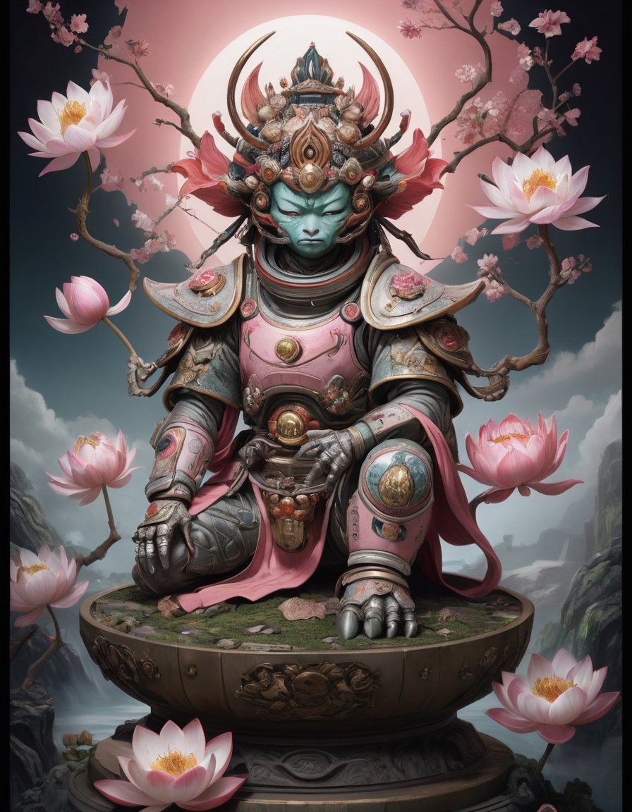 a beautiful rendition of astronaut,insanely detailed and intricate,Ásia traditional ratio,hypermaximalist,matte,cinematic,James  froud,ross tran,,LuxTechAI ,,monster ,TransformersStyle 
Budha lotus pose barong goodness good  icon  samurai peony  
Garuda humongous Sakura cherry balsam 