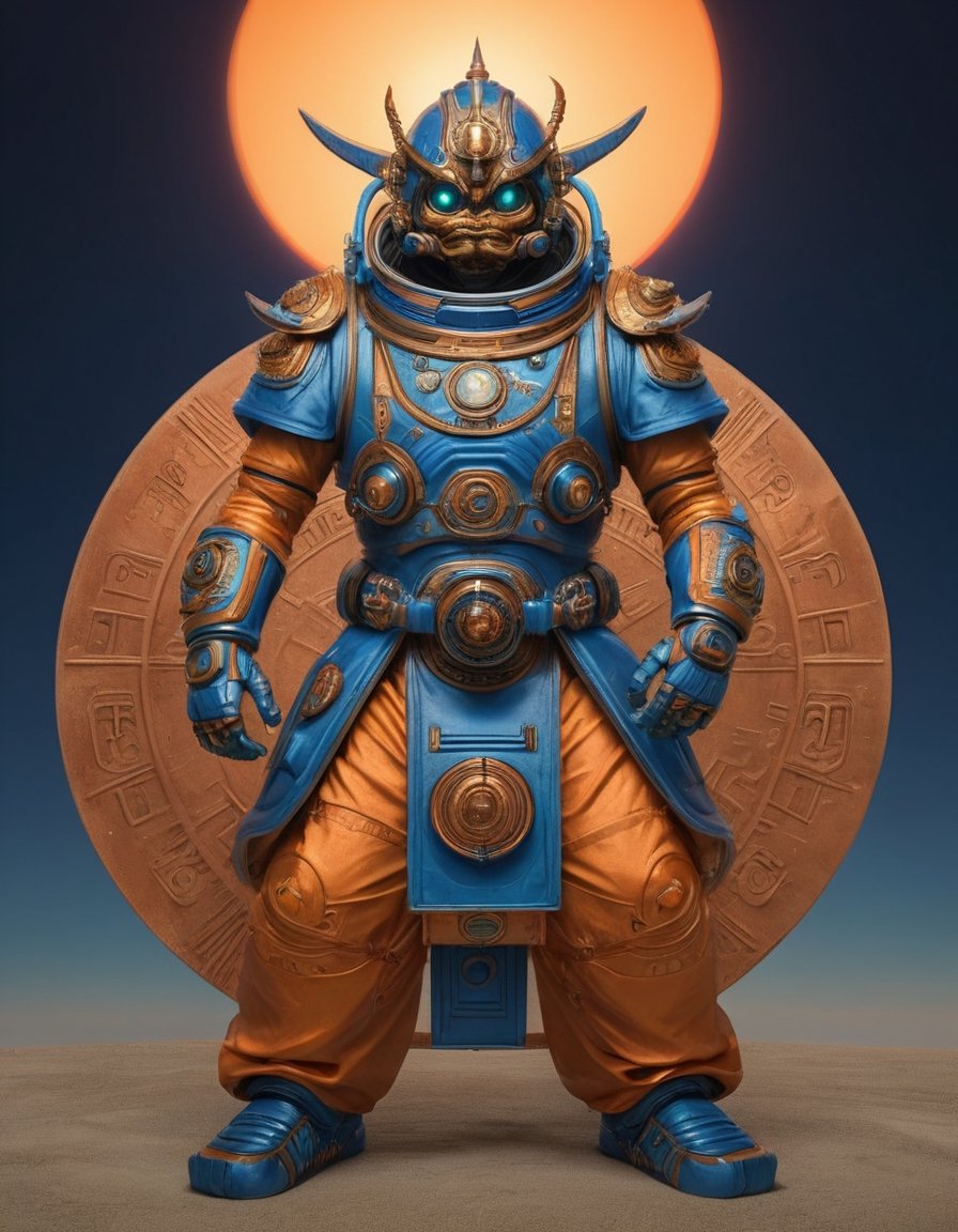 a beautiful rendition of astronaut,insanely detailed and intricate,copper  ratio,hypermaximalist,matte,cinematic,James  froud,ross tran,,LuxTechAI ,,monster ,TransformersStyle 
Budha lotus pose barong goodness good  icon  samurai blue marine orange sun set temple 

