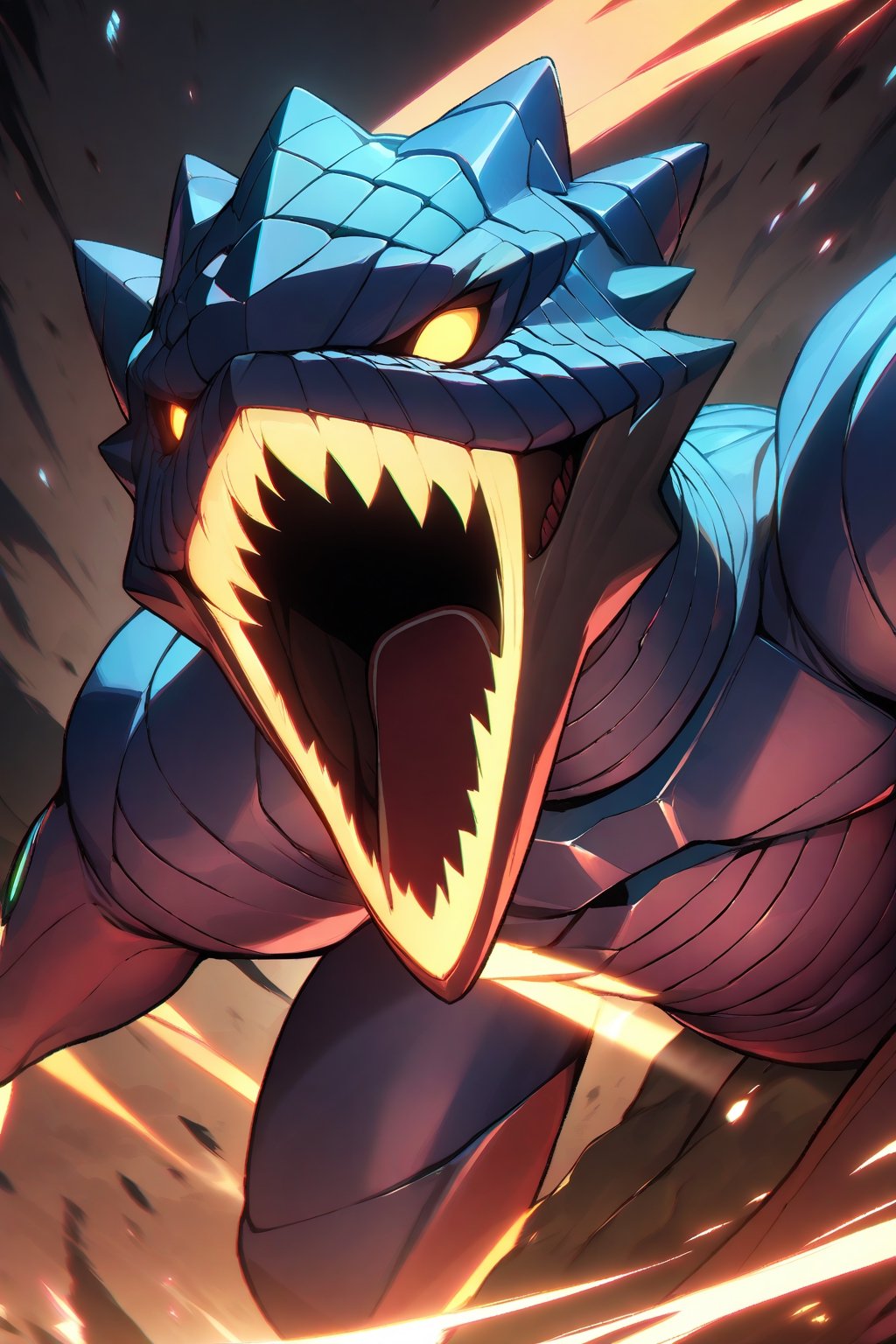 (masterpiece, best quality, highres, dynamic lighting), kaiju, inexistent_mouth