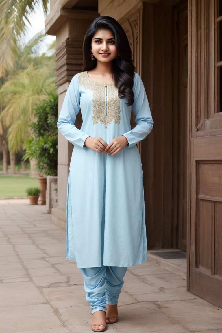 Prompt: beautiful muslim 19 year old girl,REALISTIC,INDIAN,FEMALE,GIRL,PHOTO, wearing salwar kameez light blue color