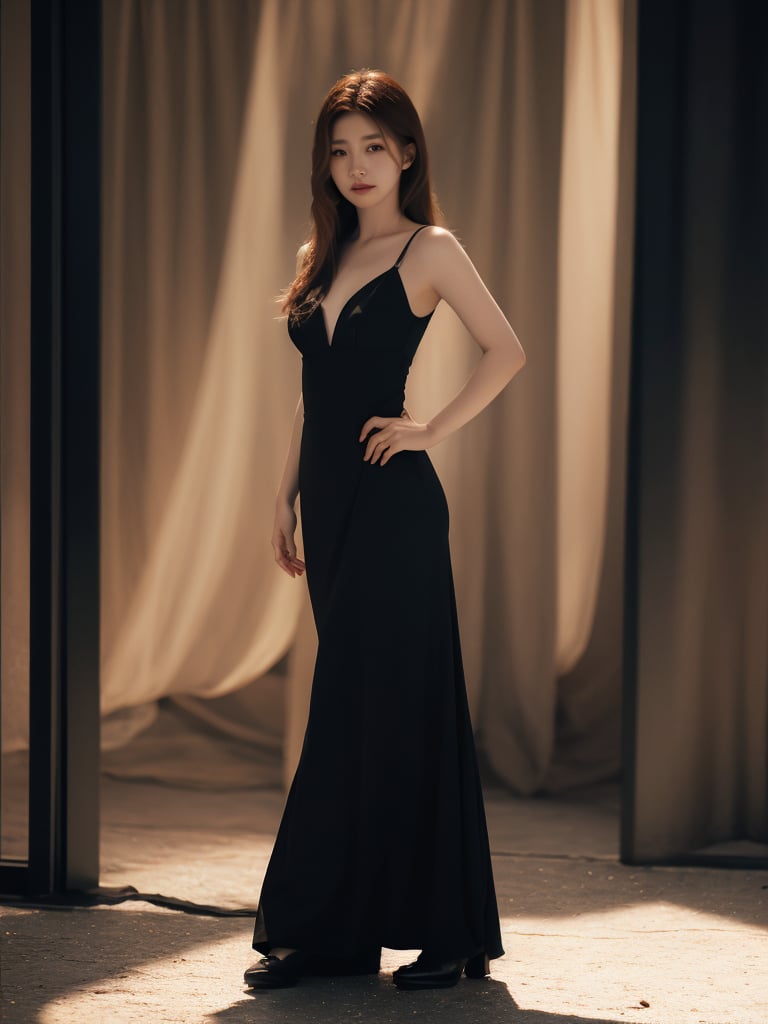 A 45yr beautiful women named Zhao lusi standing pose full body potrait highly detailed realistic face with lighting and shadow control on face and hair photorealistic,Lens Flares,perfect split lighting,shaded face,Young beauty spirit , ,cinematic lightings,1 girl,Extremely Realistic