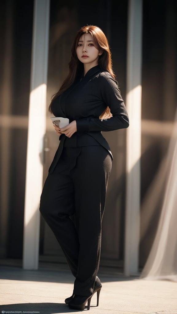 A 45yr beautiful women named Zhao lusi standing pose full body potrait highly detailed realistic face with lighting and shadow control on face and hair photorealistic,Lens Flares,perfect split lighting,shaded face,Young beauty spirit , ,cinematic lightings,1 girl,Extremely Realistic