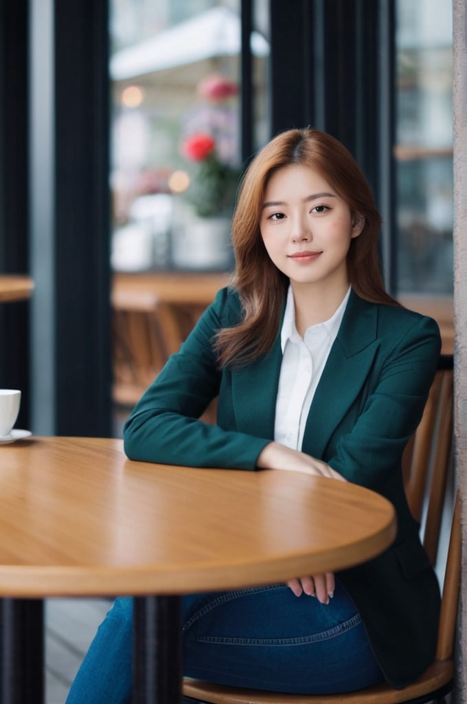 1girl,looking at viewer,cafe,sitting on a chair,