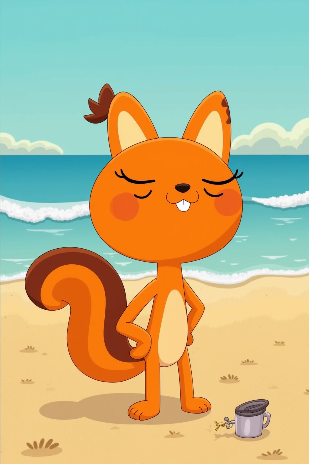 kiff chatterley at the beach, orange squirrel, eyelashes