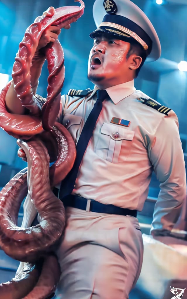 Zhanghongwei,solo,1male,military,slighty_chubby,open_mouth,tentacle