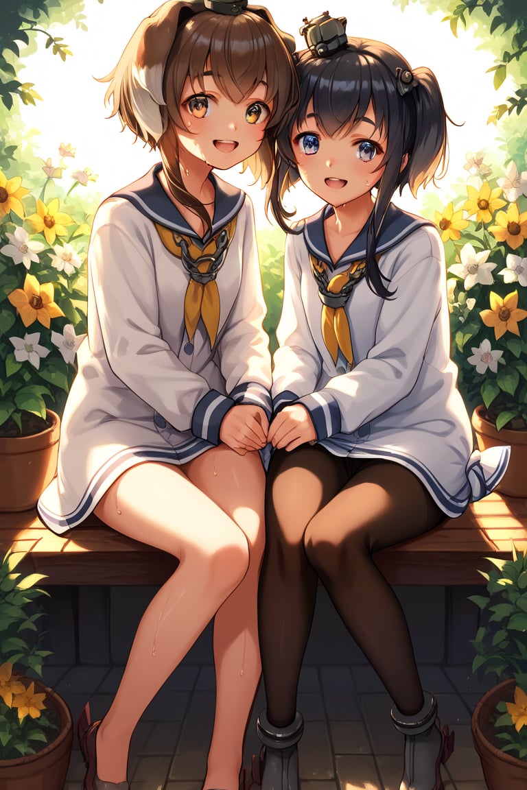 score_9, score_8_up, score_7_up, score_6_up, score_5_up, score_4_up,  backlighting, detailed, source anime, anime style, wide shot, fullbody, rating safe, absurdity, garden, sweat, 2girls, tokitsu, pantyhose, sitting, smile, dogs, cats, BREAK yuki, def, happy, bare legs, 