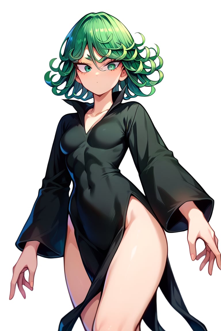 score_9,score_8_up,score_7_up,score_9,score_8_up,score_8,ultra detailed,beautiful face,highres BREAK ,Tatsumaki171,green eyes,green hair,black dress,short hair,tatsumaki,,long sleeves,cowboy shot,

 ,(( white background, blank background)),