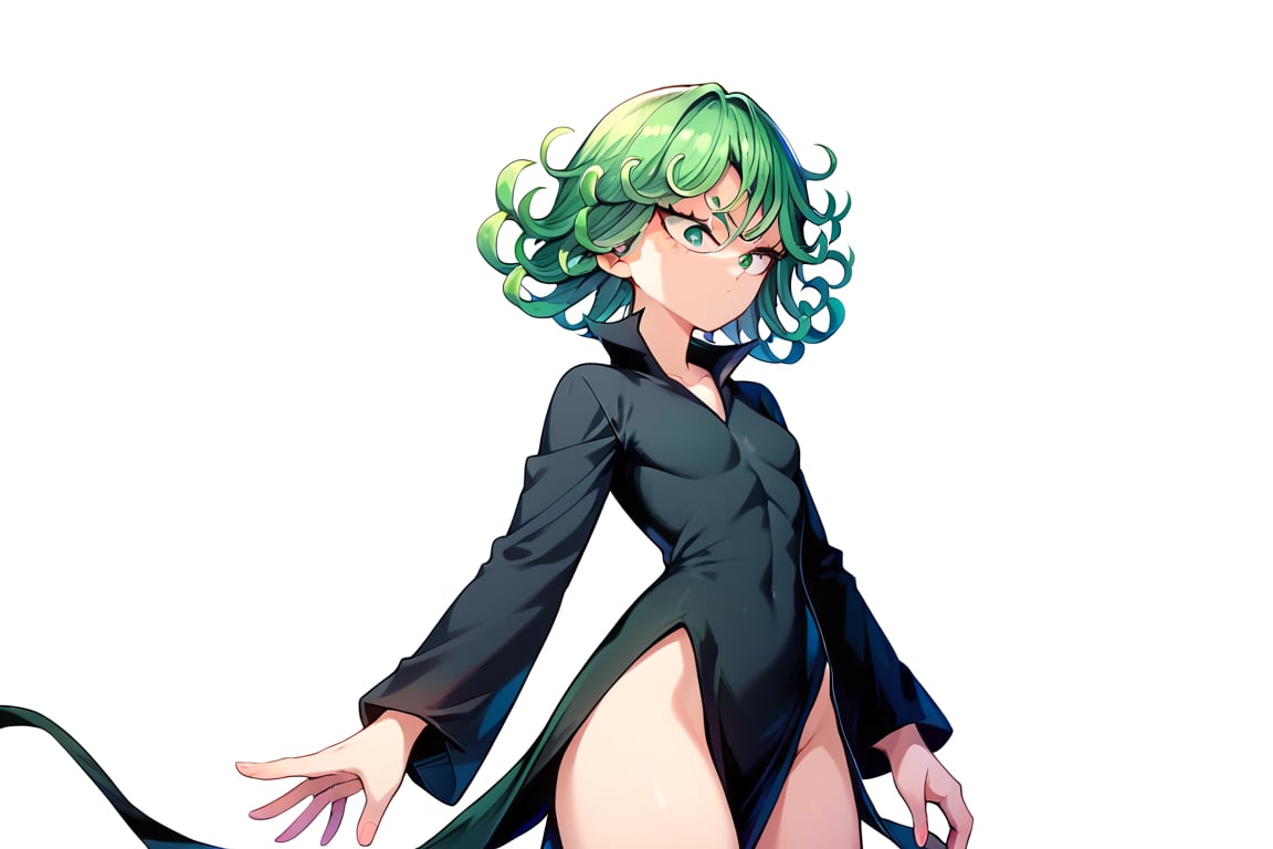 score_9,score_8_up,score_7_up,score_9,score_8_up,score_8,ultra detailed,beautiful face,highres BREAK ,Tatsumaki171,green eyes,green hair,black dress,short hair,tatsumaki,,long sleeves,cowboy shot,

 ,(( white background, blank background)),