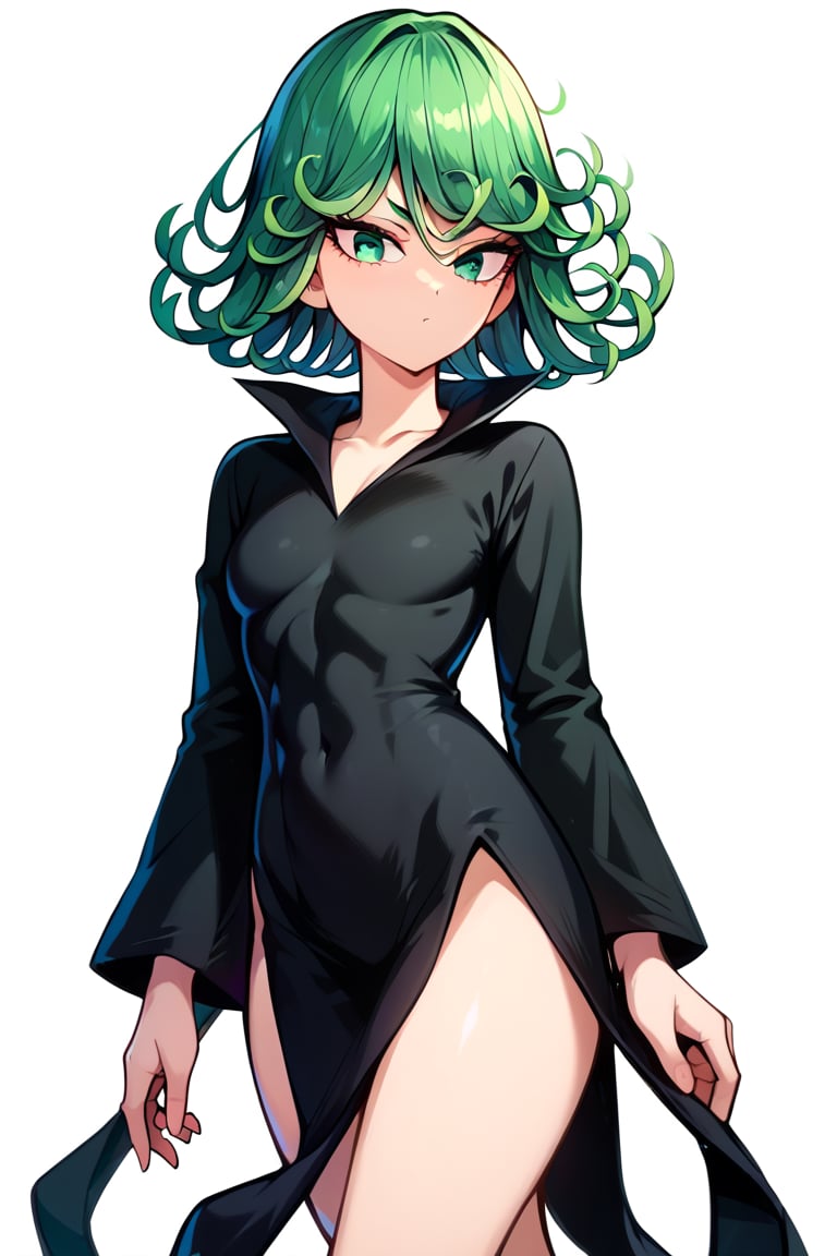 score_9,score_8_up,score_7_up,score_9,score_8_up,score_8,ultra detailed,beautiful face,highres BREAK ,Tatsumaki171,green eyes,green hair,black dress,short hair,tatsumaki,,long sleeves,cowboy shot,

 ,(( white background, blank background)),