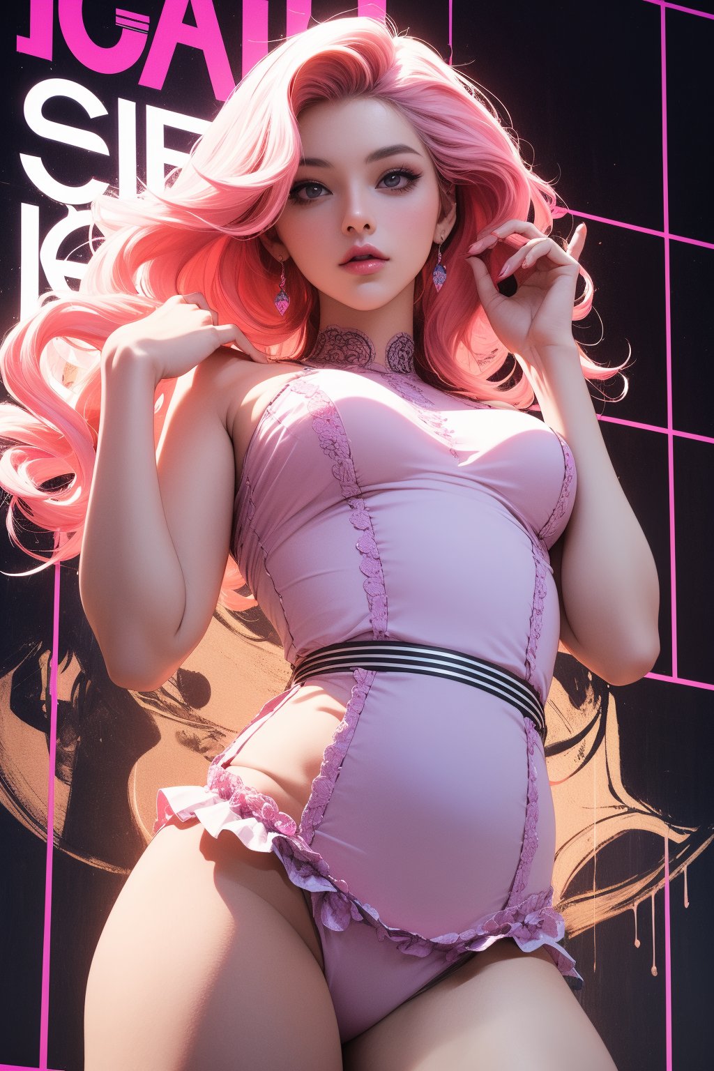 1girl, Charlie Kyrn, looking at viewer, thigh up body, rockstar idol, styled outfit, on stage, professional lighting, red-pink-purple-yellow hair, different hairstyle, coloful, magazine cover, best quality, masterpiece,johyun,kmiu,Charlie Kyrn
