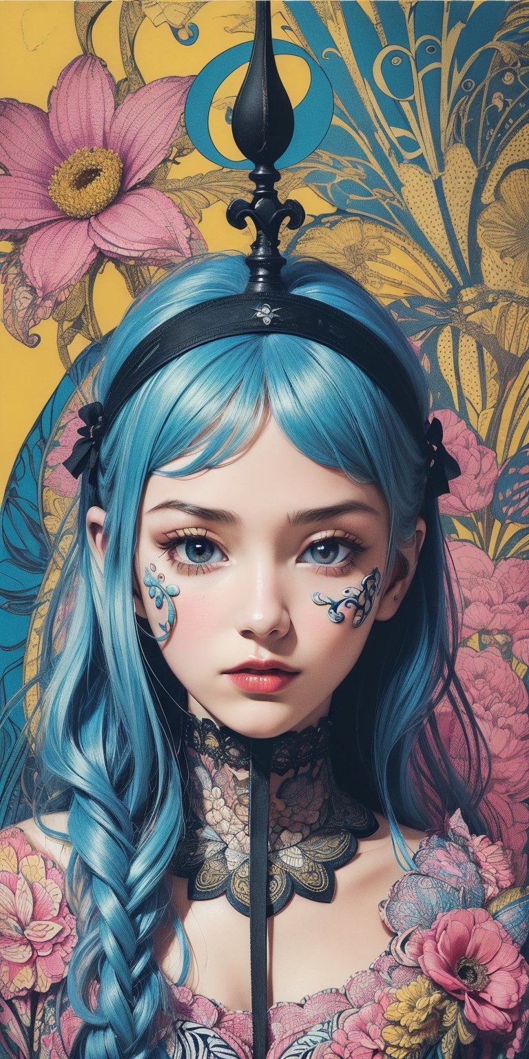 (masterpiece, top quality, best, official art, beautiful and aesthetic:1.2), ultra realistic, highres, 
1girl, (pop art:1.4), (zentangle, flower effects:1.2), (art nouveau:1.1),(Akiba Gothic:1.3)