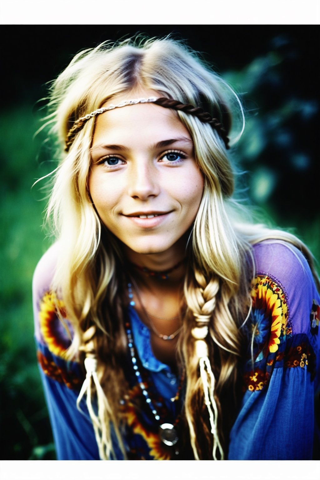 A photo of young and gorgeous blonde hippy woman 