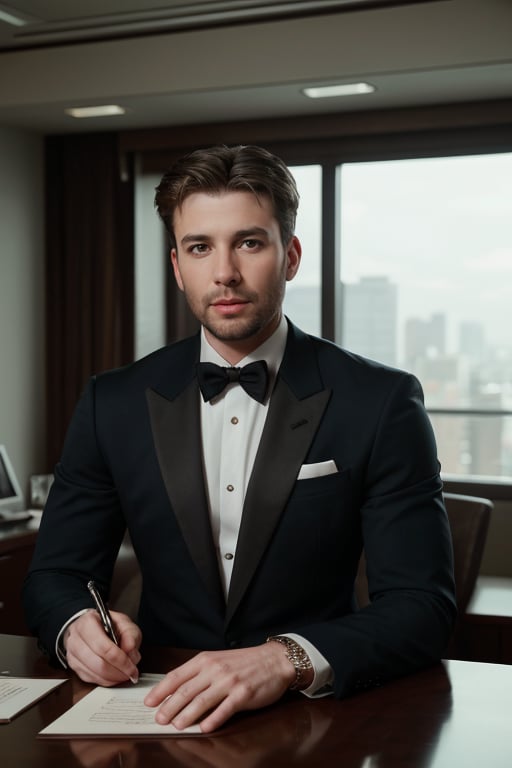 Realistic photo of Chris Evans 1boy handsome, dressed in formal attire, wearing an elegant suit, in a corporate setting, cinematic style,chrisevans person