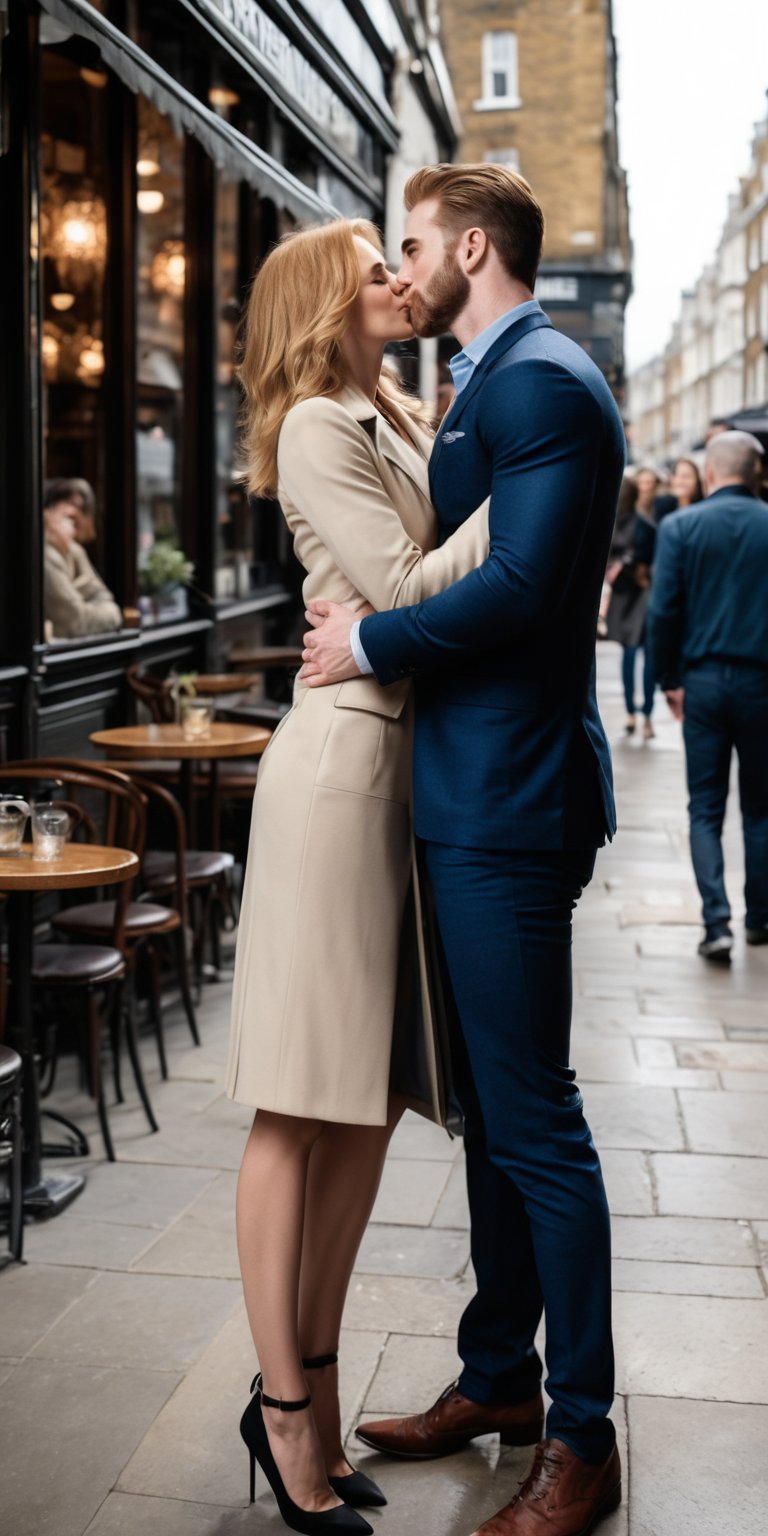 ((masterpiece, best quality)), absurdres, (Photorealistic 1.2), sharp focus, highly detailed, top quality, Ultra-High Resolution, HDR, 8K, photo of handsome man, 
Chris Evans and Nicole Kidman are kissing each other in London, outside of a cafe, epiC35mm, film grain, full body shot, (plain background:1.6),   photo of perfect eyes, dark eyes, smiling face, dynamic pose.
