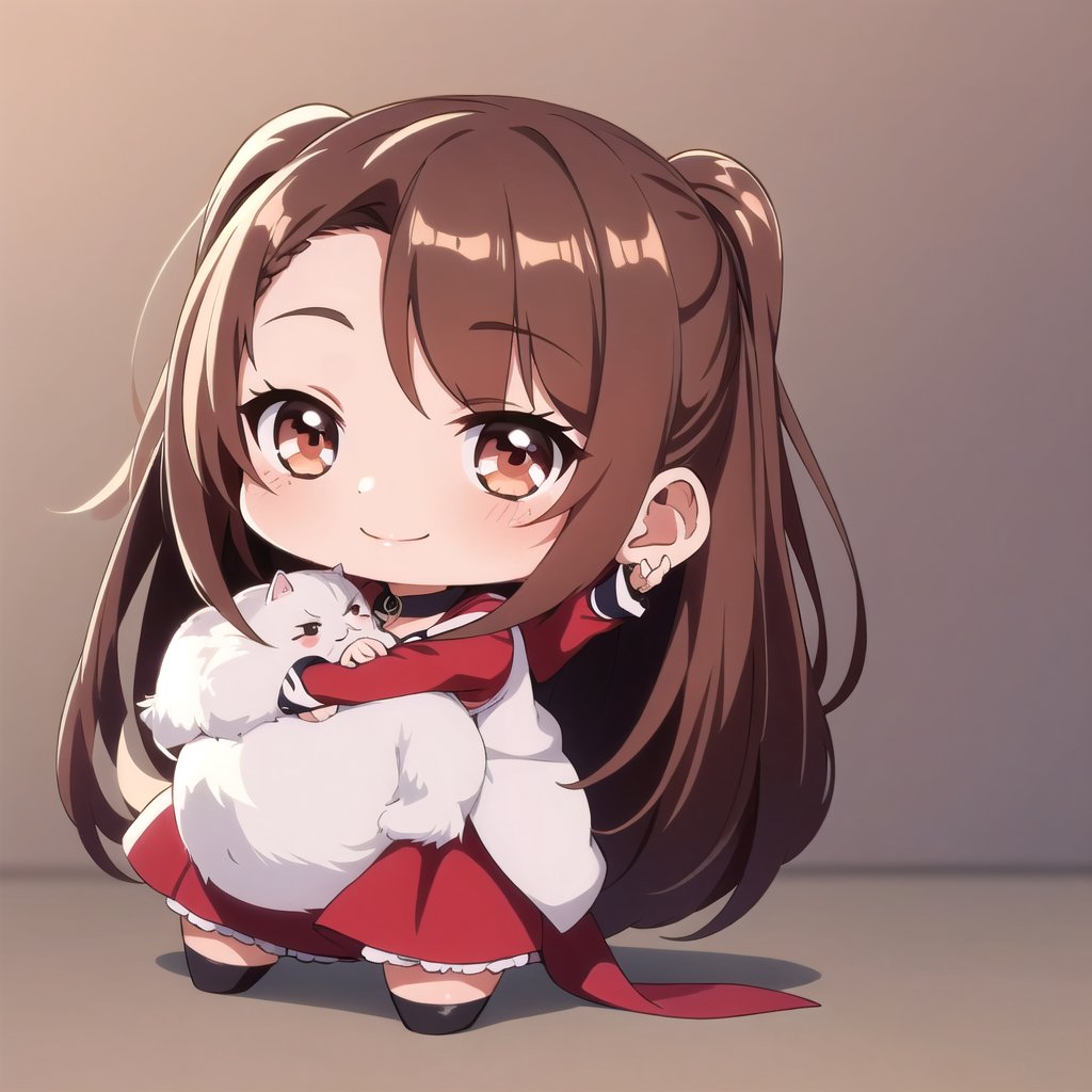 ((chibi)), no background, 2D, 1 girl, 20 years old, long hair, 银 hair, 忍者top, large eyes, brown eyes, always smiling,,chibi