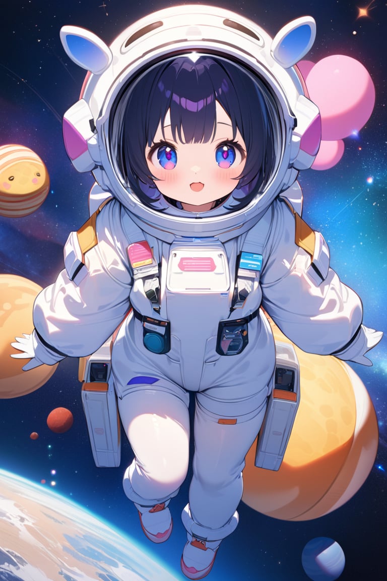 (a girl from another universe), (ultimately adorable:1.4), (incredibly cute:1.4), (super kawaii:1.4), spacesuit, full body, beautiful galaxies and countless stars, (masterpiece:1.3), ((highest quality, 8k, ultra-detailed)), perfect anatomy, detailed eyes, anatomically correct hands, very clear and precise images