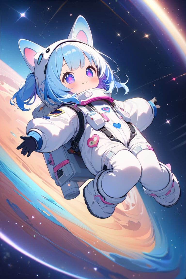 (a girl from another universe), (ultimately adorable:1.4), (incredibly cute:1.4), (super kawaii:1.4), spacesuit, full body, beautiful galaxies and countless stars, (masterpiece:1.3), ((highest quality, 8k, ultra-detailed)), perfect anatomy, detailed eyes, anatomically correct hands, very clear and precise images