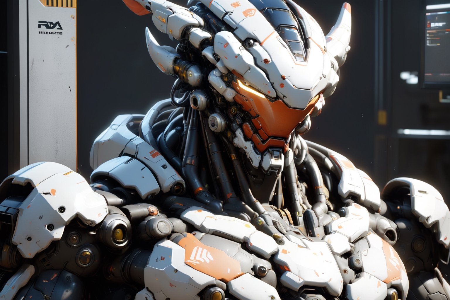 masterpiece, best quality, aesthetic, 
cyborg, solo, no humans, helmet, standing, portrait, close-up, tracing, nvidia rtx, super-resolution, unreal 5, subsurface scattering, pbr texturing, post-processing, anisotropic filtering, depth of field, maximum clarity and sharpness,