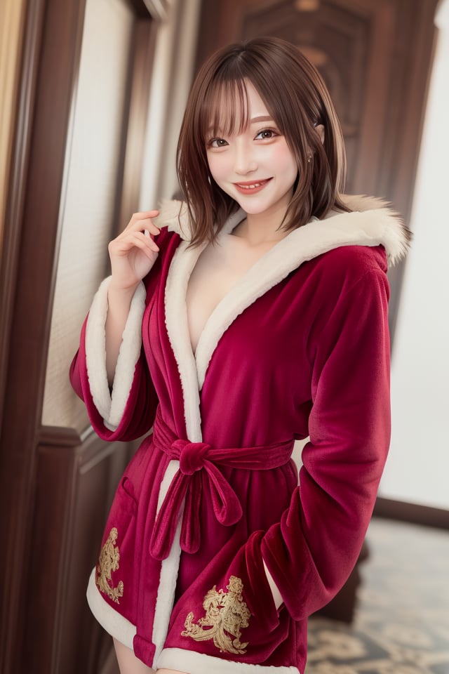 mikas
Luxurious velvet robe with fur trim and intricate brocade patterns,smile