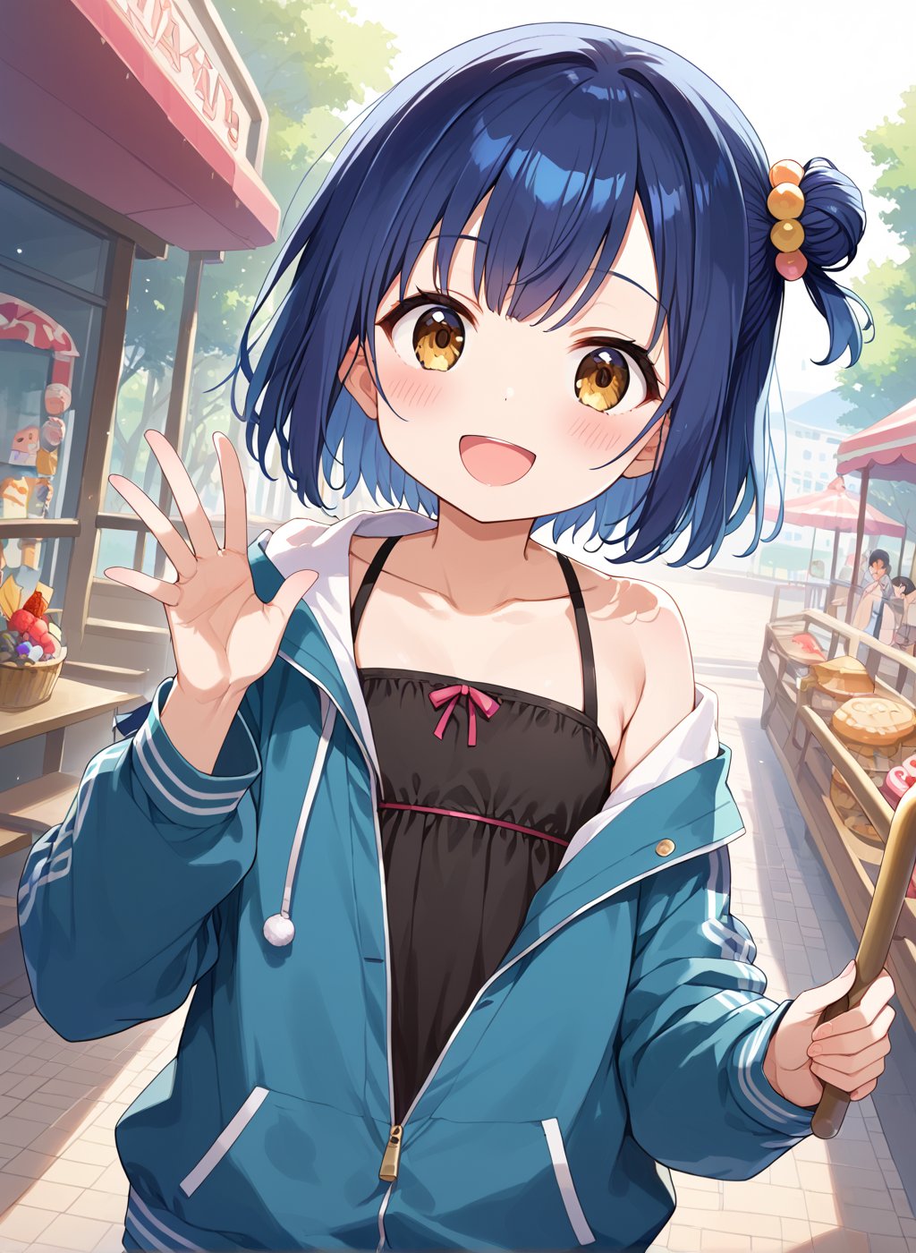 score_9, score_8_up, score_7_up,1girl, myo_chan, tiny, flat chest, one side bun, short cut, navy hair, dark gold eyes, open_mouth, blush, MYO_CHAN, blue hair,
ed fur-trimmed jacket,

playing, in a amusement_park, looking at viewer, blush, full smile, dynamic angle, 

(((5_fingers))), beautiful_female_fingers, 