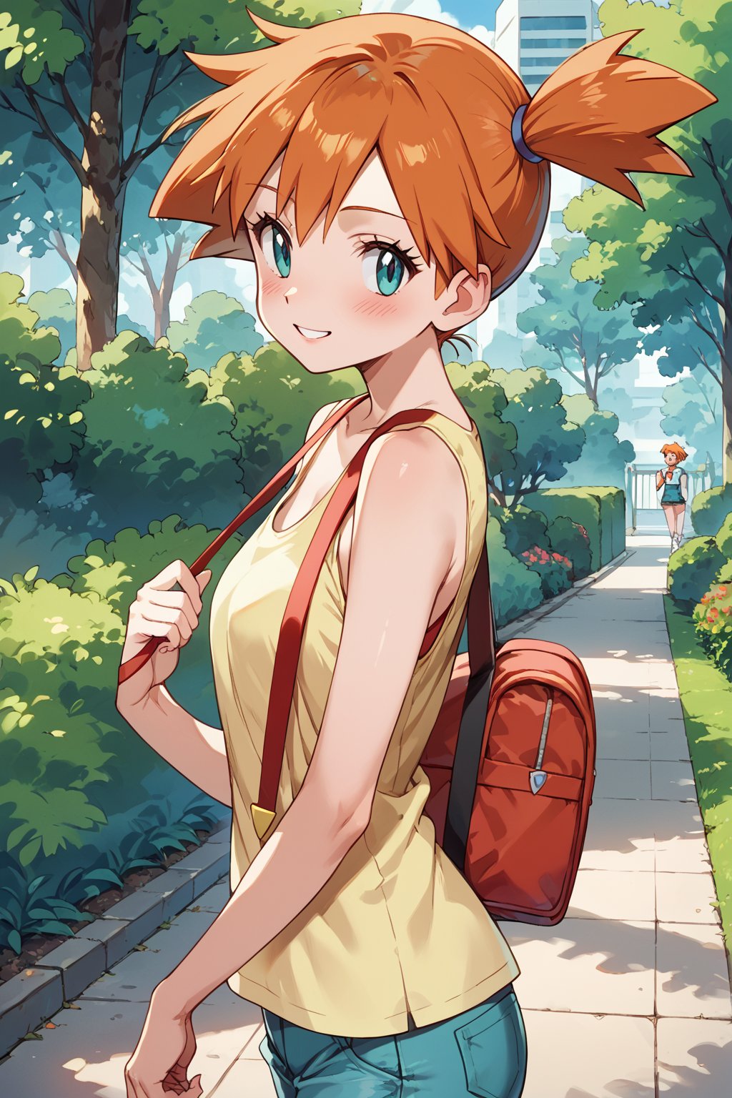 score_9,score_8_up,score_7_up,source_anime,
1girl,misty,at park,blush,blushing,orange hair,
pokemon, anthro_pokemon, big_pokemon, bug_type_pokemon, 5_fingers, beautiful_female_fingers.

light smile,