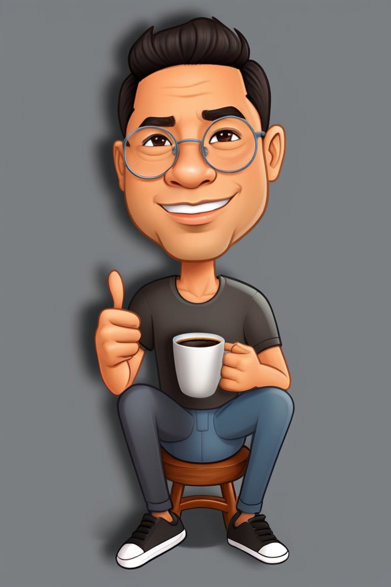 cartoon man sitting on a chair with a cup of coffee, in cartoon style, cartoon art style, professional illustration, cartoon portrait, digital art cartoon, caricature illustration, cartoon digital art, style cartoon, by Abidin Dino, cartoon digital painting, character portrait of mine, cartoon style illustration, chibi, Harry Volk clipart style, professional illustration, 8k