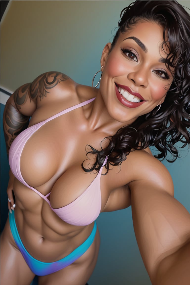 there is a woman in a bikini posing for a picture, fit girl, 7 0 mm. digital art, #1 digital painting of all time, # 1 digital painting of all time, fit curvy physique, digital painting highly detailed, lowres, ifbb fitness body, cartoon digital painting, digital art. @mariomaniacdude, in style of digital illustration, 8K