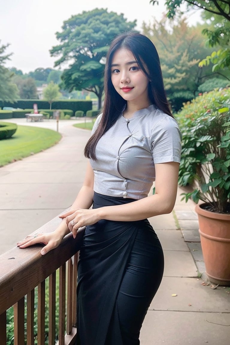 1gilr, solo, 19 yearl old girl, pretty face, professionally taken whole body portrait, cinematic lighting, pretty girl wearing mm_dress, white top, peach bottom, tall girl, detail cloth, black hair ,photorealistic,mm_dress, l super slim girl,acmm ss outfit, wearing acmm top